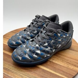 Indoor Soccer Shoes Grey Blue Geometric Triangle Youth Size 4 Sneaker 0774